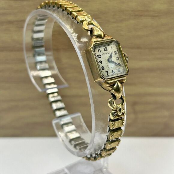 Hamilton 10k Gold Filled L & K Ladies Wristwatch Speidel Stretch Band Works VTG - Picture 5 of 6
